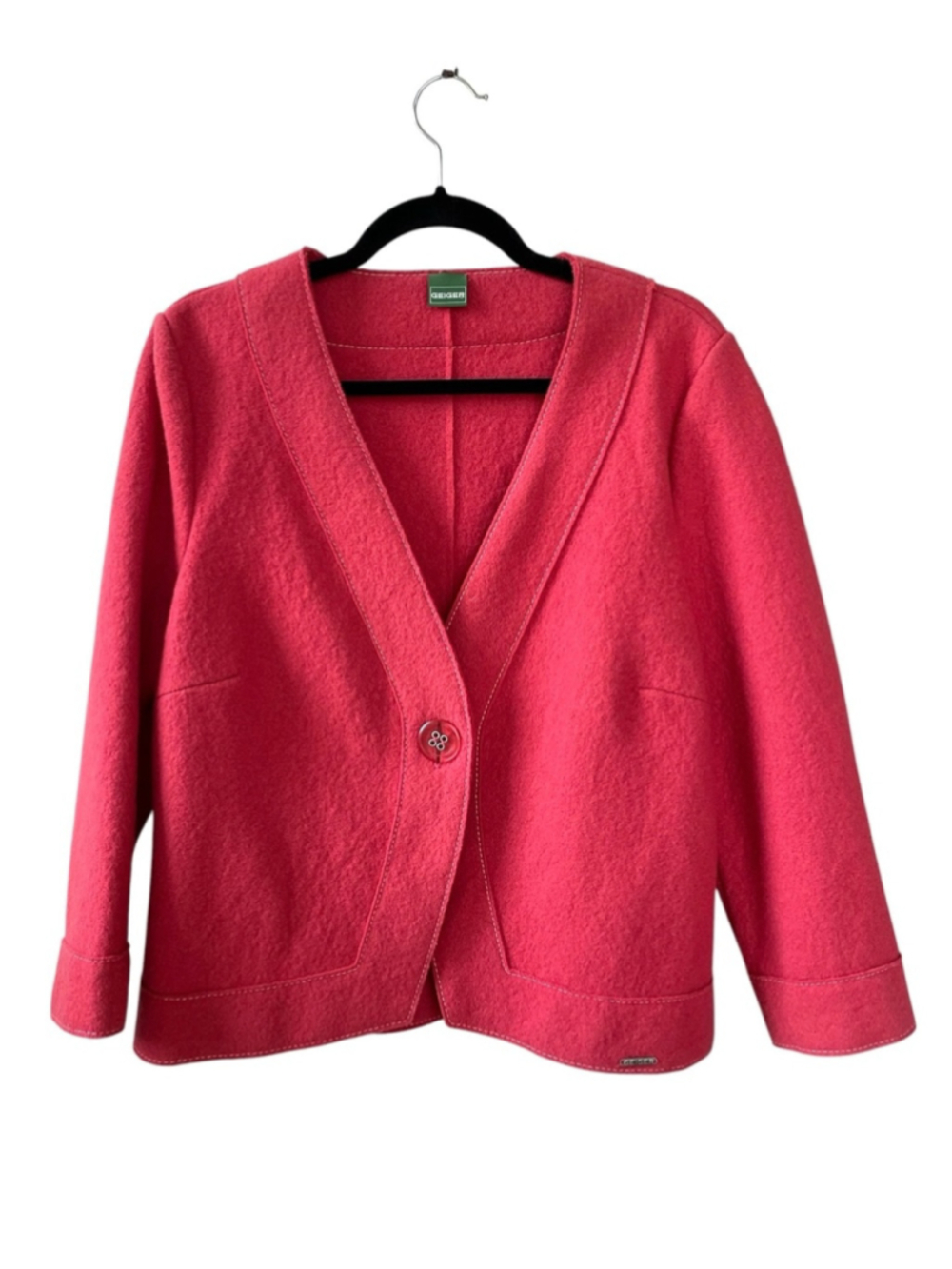GEIGER Austria Vintage Pink Boiled Wool Cardigan Wrap Jacket Blazer 44